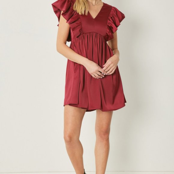 💍ENTRO Flutter Sleeve Pocketed Dress in Hunter💍 - Picture 3 of 5